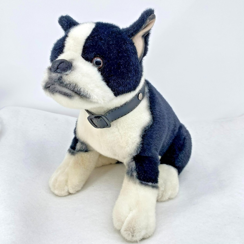 FAO Schwarz Dog Plush Black White Boston Terrier French Bull Black Collar 13''